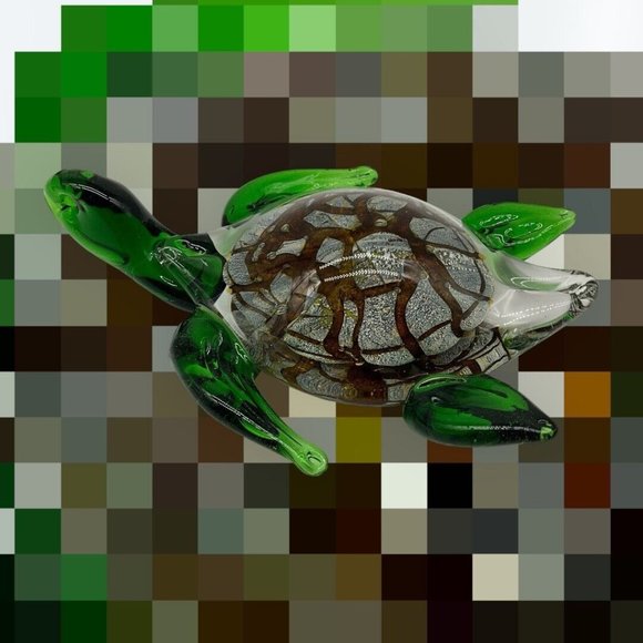 Italian Art Glass Sea Turtle Green Marbled Paperweight Gold Brown Marine - Picture 3 of 16